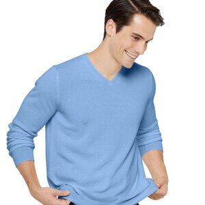 State Cashmere Men's Basic V Neck Sweater Bella Blue Size Large Long Sleeve NEW
